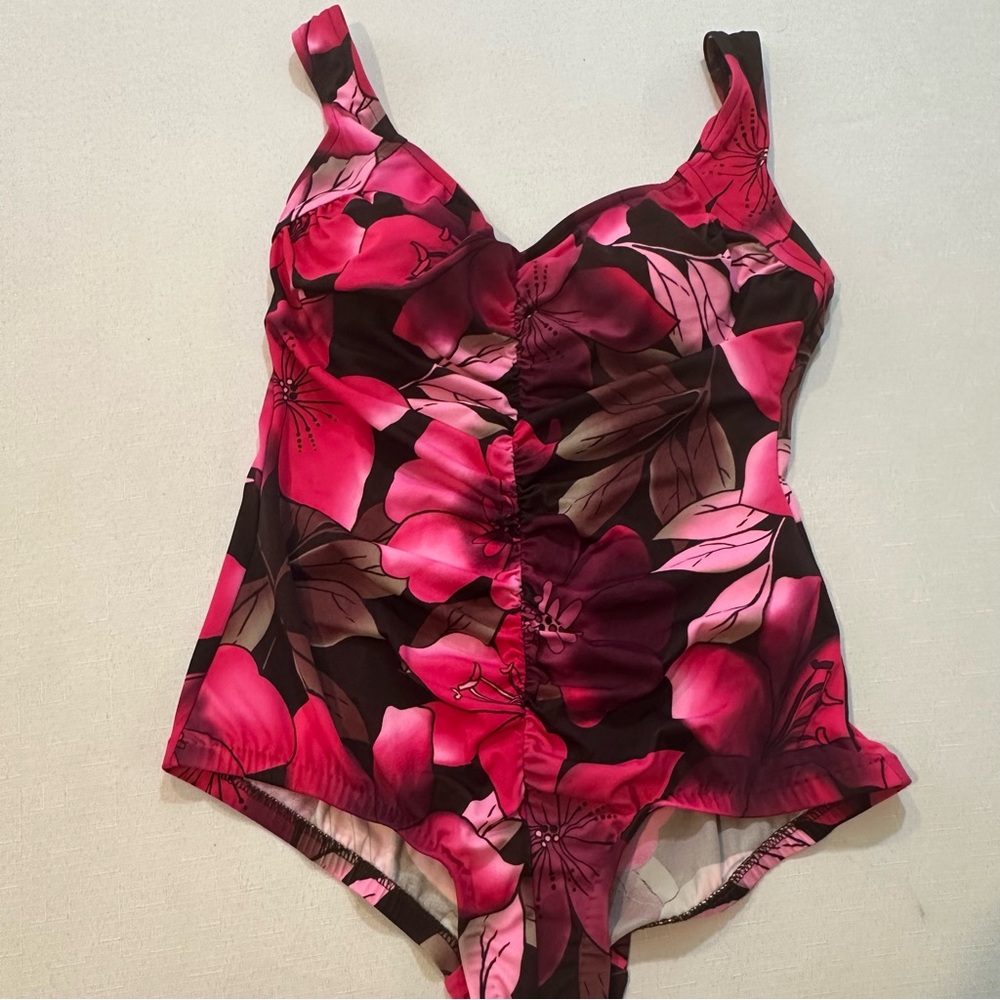 Le Cove Pink Floral One Piece Swimsuit 16W Plus Size